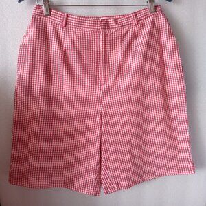 Women's Gingham Bermuda Shorts Red White Cotton Relaxed fit Plus size 12